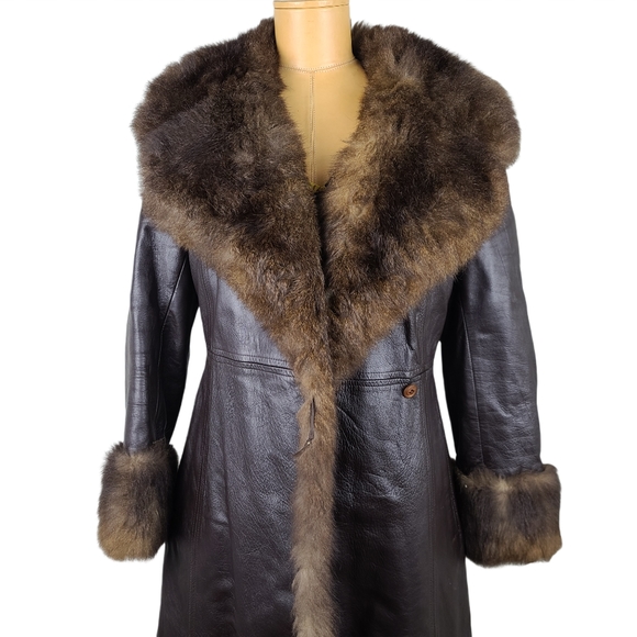 Rajac Vintage Brown Leather Fur Coat - Picture 2 of 13